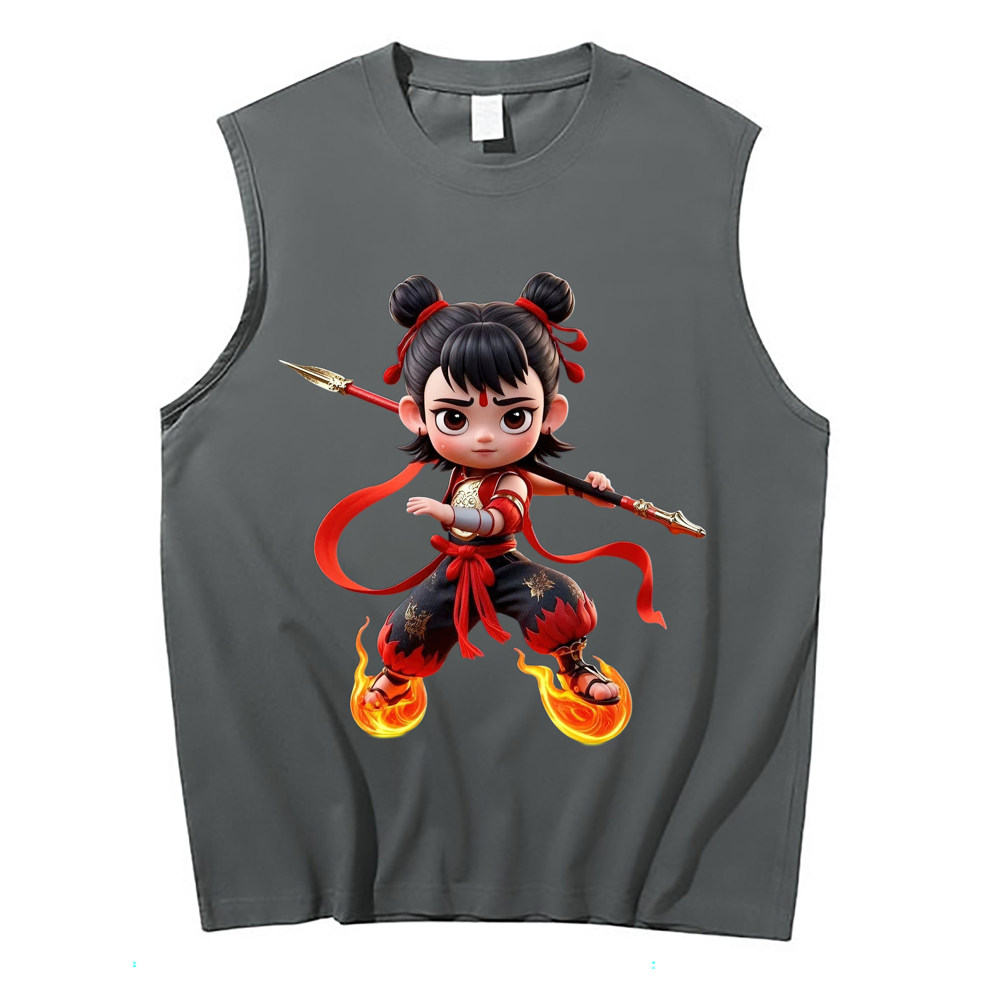 （画像用） Ne Zha 2 ナタ 魔童の大暴れ コットン100％タンクトップ（フロントプリント）